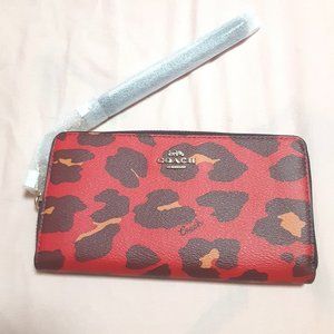 NEW Coach Long Zip Around Wallet with Leopard Print